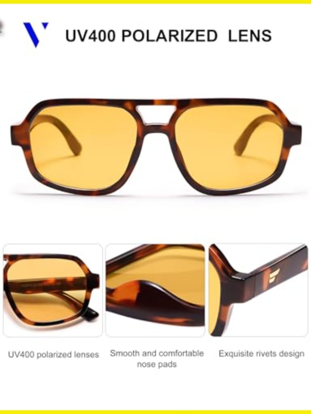 Retro Aviator Sunglasses Polarized Oversized Square Frame Vintage 70s Style - Picture 4 of 7
